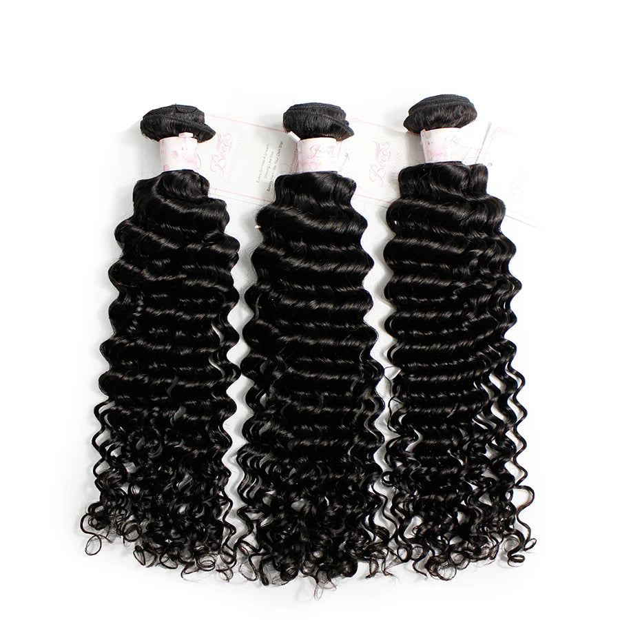 BEEOS Natural Deep Wave Bundles Double Weft Hair Extension Human Hair Deep Curly Brazilian Remy Weave Bundles 1/3 Pieces 40in