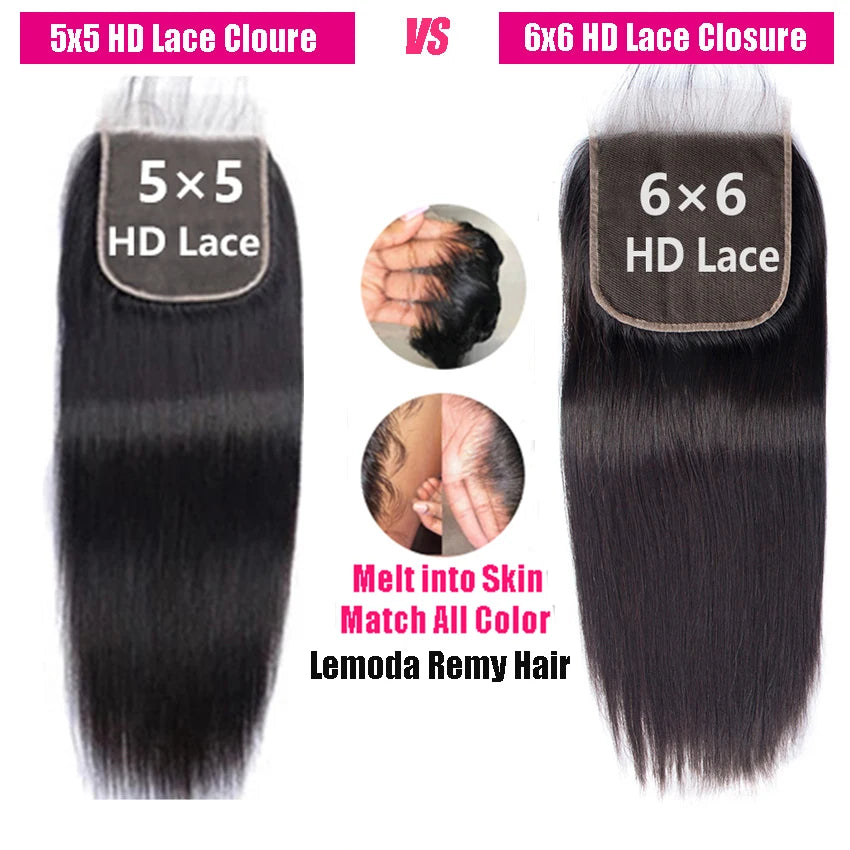 Lemoda HD Transparent Lace Frontal Closure Straight 13x4 13x6 Lace Frontal Only 4x4 5x5 6x6 HD Closure Human Hair Remy Peruvian