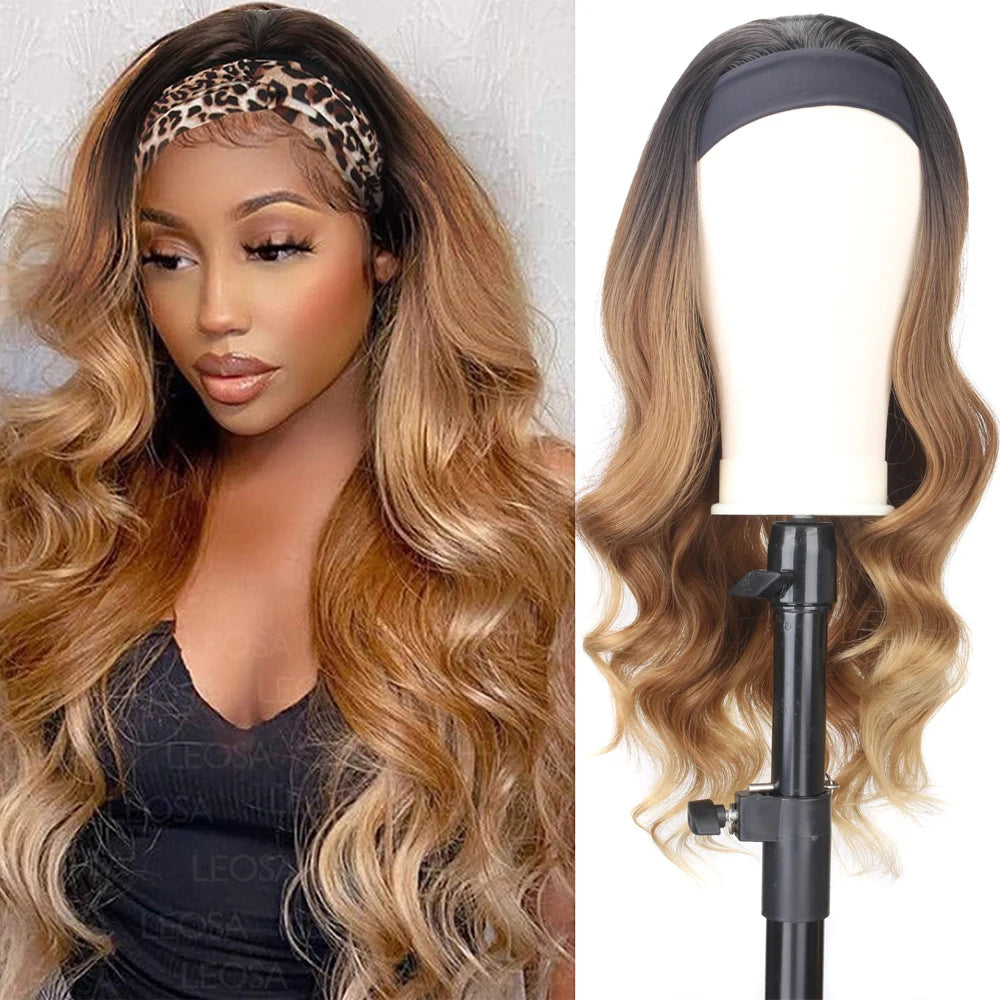Women's Headband Wig Body Wave Black Blonde Wigs with Headband Fake Hair Synthetic Wigs for Black Women