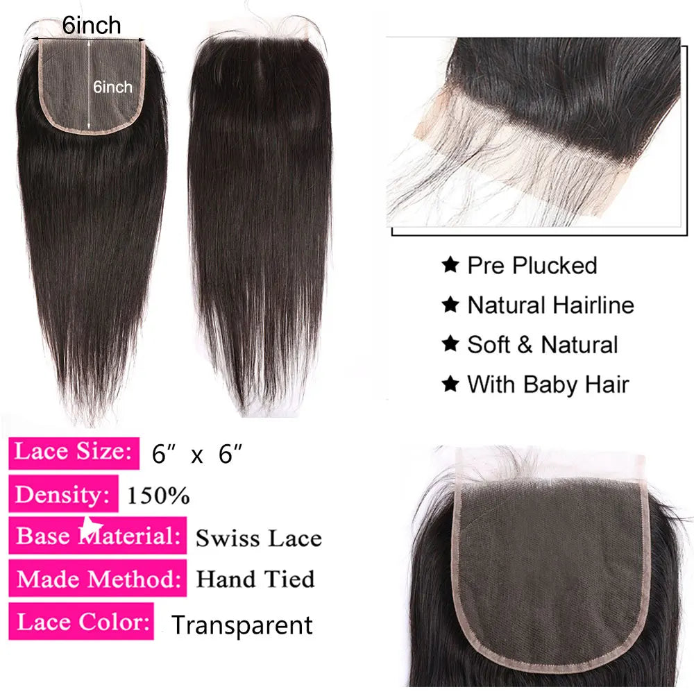 Straight 4x4 5x5 6x6 Lace Closure Human Hair Transparent 13x4 13x6 Lace Frontal Human Hair Ear to Ear Frontal Extensions