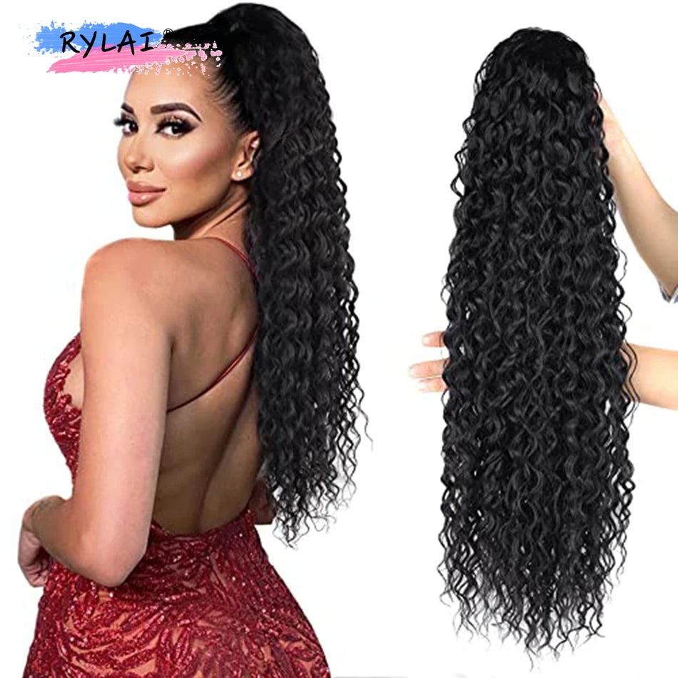 Long Curly Ponytail Extensions Synthetic Horse tails Curly False Tail For Women 32Inch Hairpiece Ponytail Hair Extensions