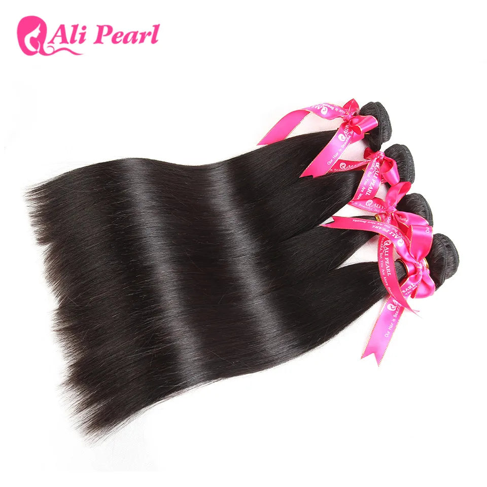 AliPearl Hair Straight Human Hair Bundles 4 Pcs Weft Brazilian Hair Weave Bundles Natural Color 8-30inches Remy Hair Extensions