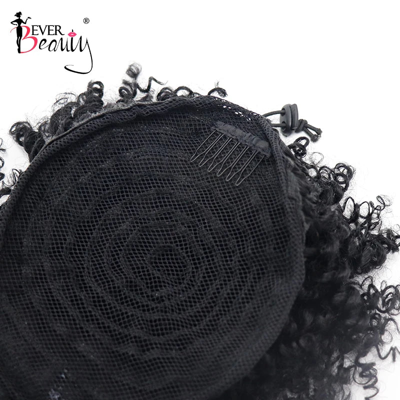 Ponytail Human Hair Mongolian Afro Kinky Curly Drawstring Ponytails With Bangs Clip In Extensions For Women Ever Beauty Remy
