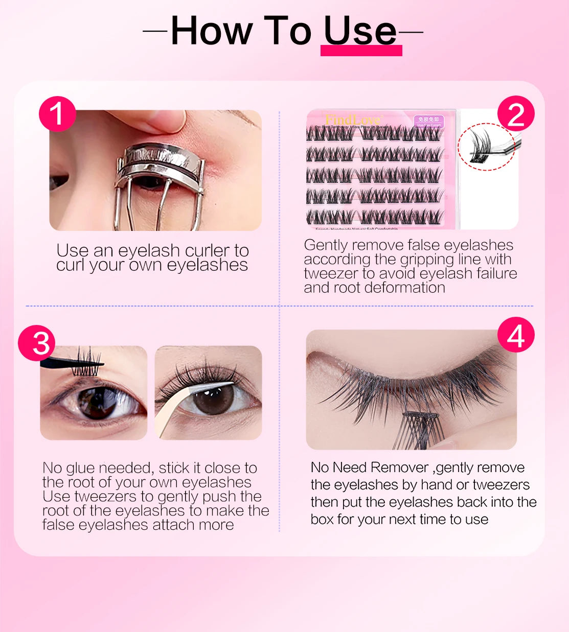 FindLove 5D Glue Free Eyelash No Glue Needed 11-12mm Lashes W Shape Self Adhesive Reusable Long Lasting Pre Glued Lash Makeup