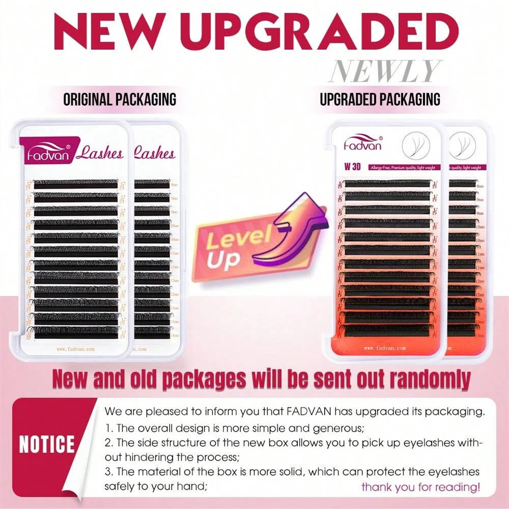 FADVAN 3D-W C/D/M Classic Style W Shape Fan Lashes Extensions Natural Soft Black Style Eyelashes Faux Mink Individual Eyelash