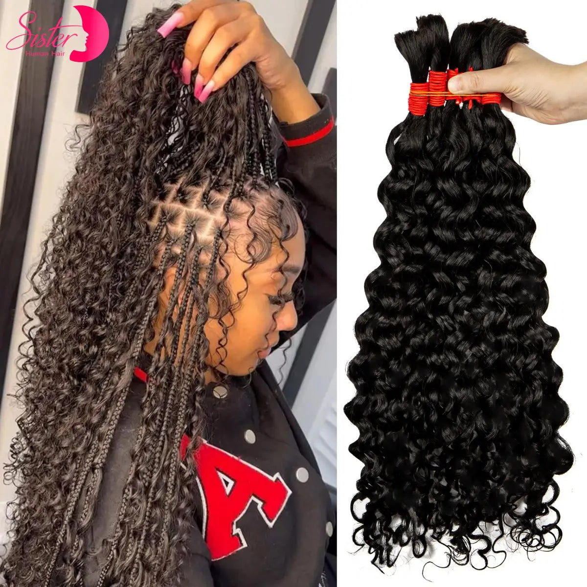 Deep Wave Bulk Human Hair for Boho Braids No Weft 100% Virgin Human Hair Bulk for Braiding Curly Extension Bundles for Women