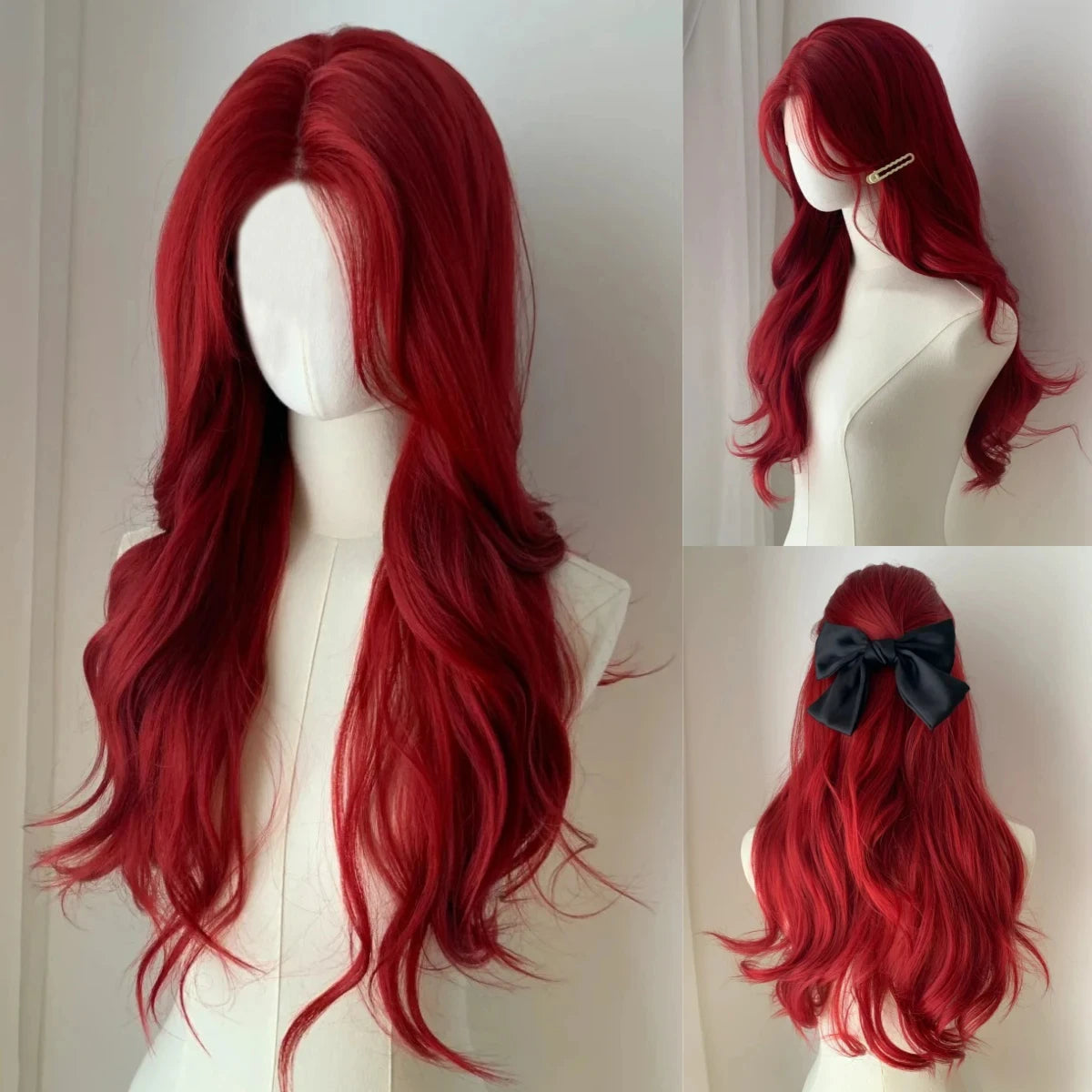 Fashion wine red Wave synthetic wig Long body wave red natural wig middle part of Cosplay Halloween smooth fiber wig for women