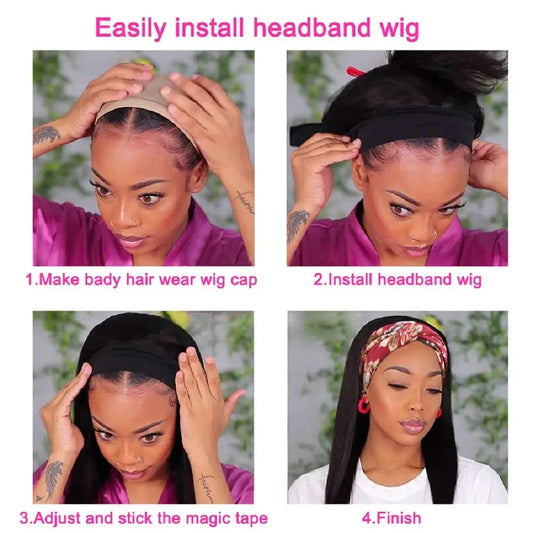 Headband Wig Human Hair Straight Brazilian Wigs With Head Band For Black Women Remy Full Machine Made