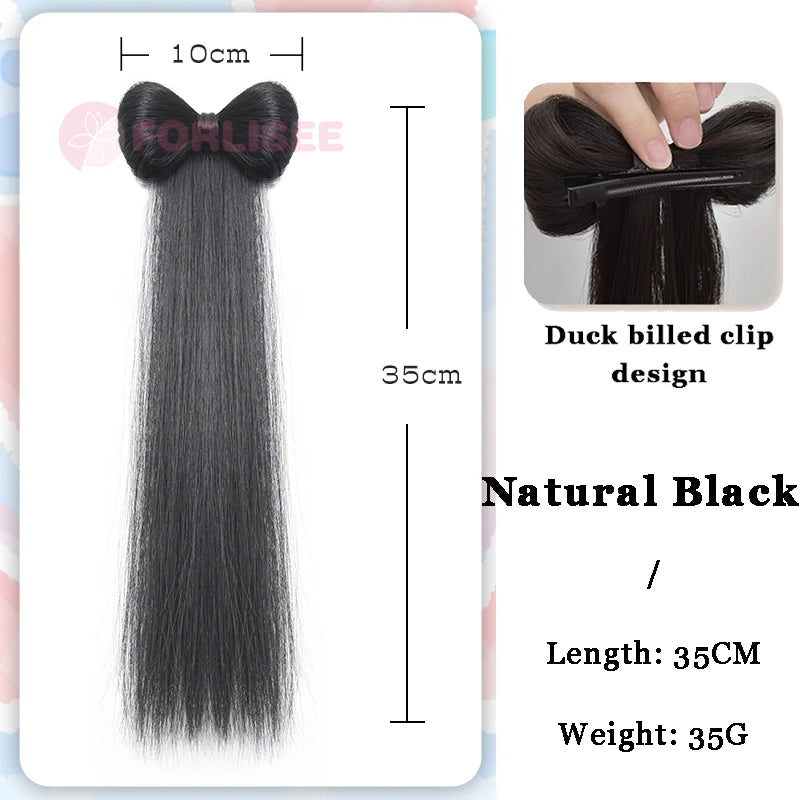 FORLISEE Synthetic Bow Wig Hair Clip Ponytail Straight Hair Half-tied Hair Accessories Natural Grab Clip Low Ponytail