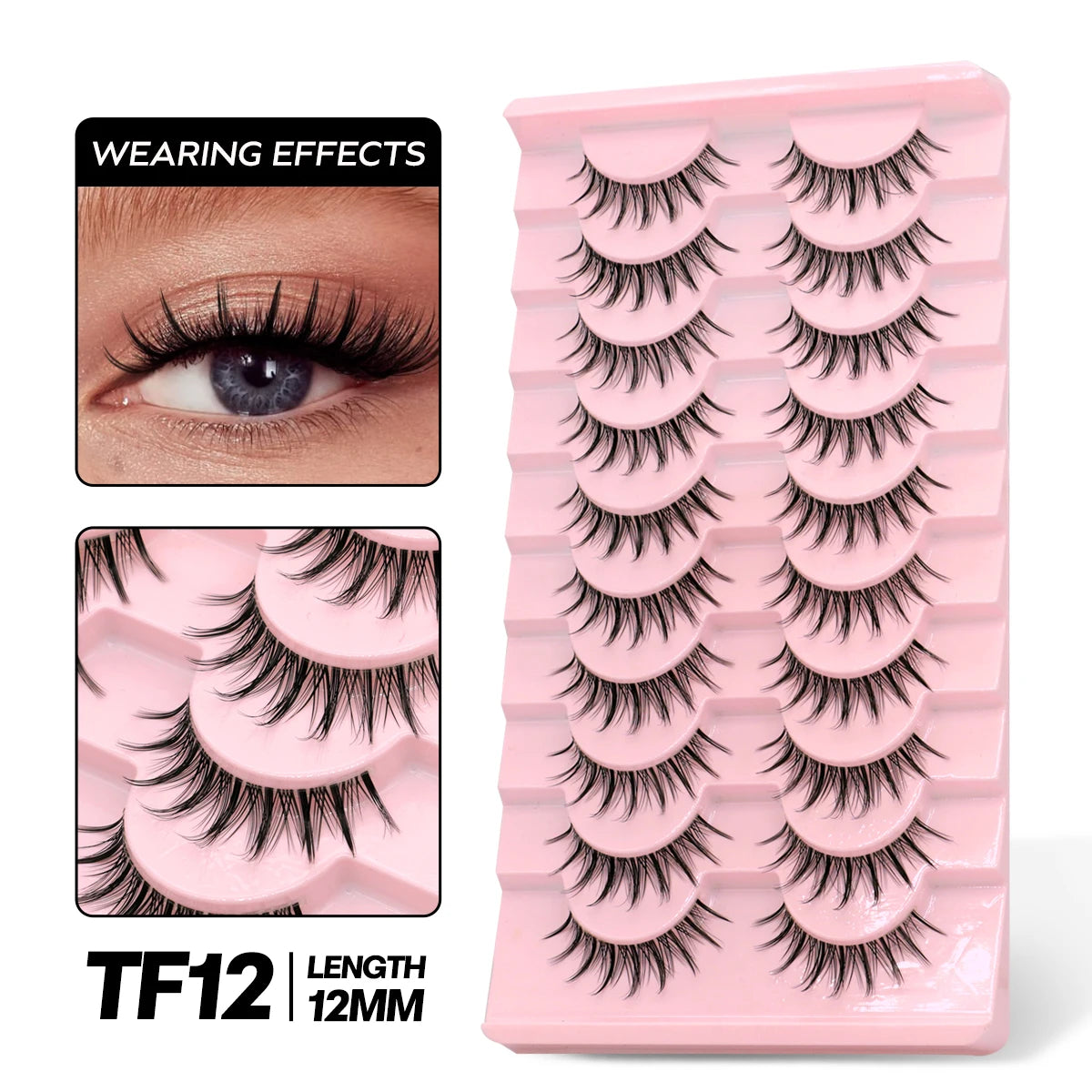 GROINNEYA Cat Eye Effect Natural 5/10 Pairs Elongated eye tail Lashes Look Soft Wispy Mink Eyelashes Full Strip Lashes Extension