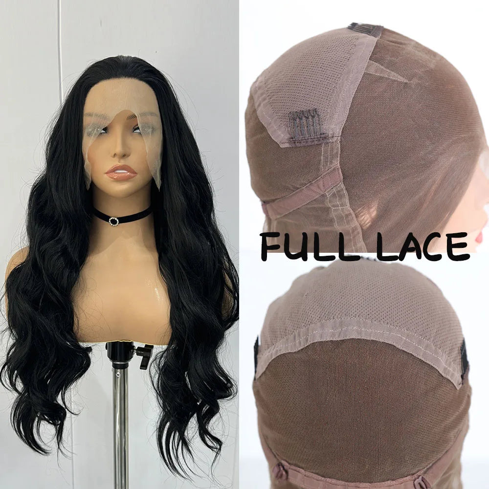 360 Lace Synthetic Lace Frontal Wigs For Women Long Silk Straight Black Hair Full Lace Synthetic Straight Wig Daily Wear Natural