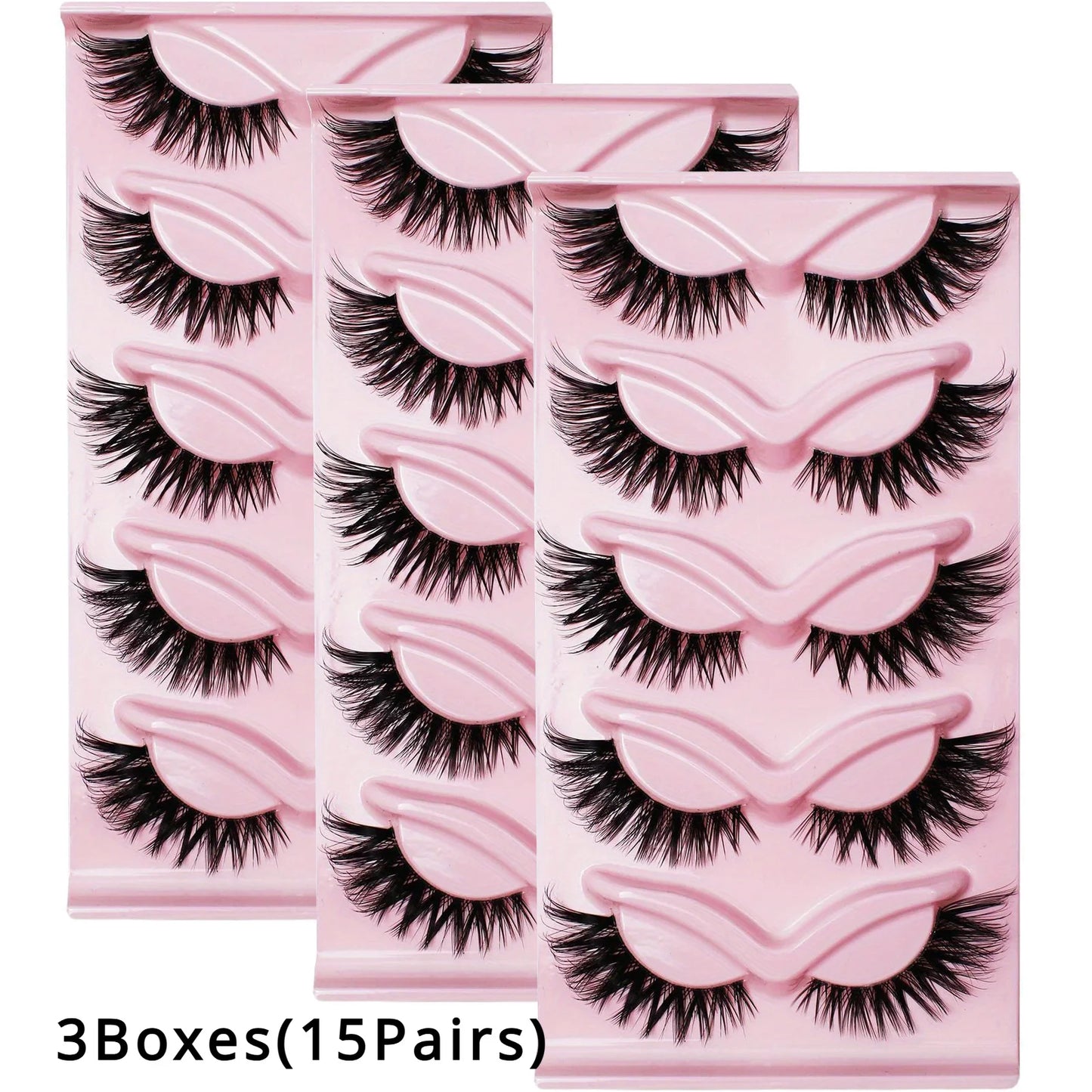 3Boxes(15Pairs) Cat Eye Lashes Fake Eyelashes Clear Band Lashes Natural Look Wispy False Eyelashes Full Strip Lashes
