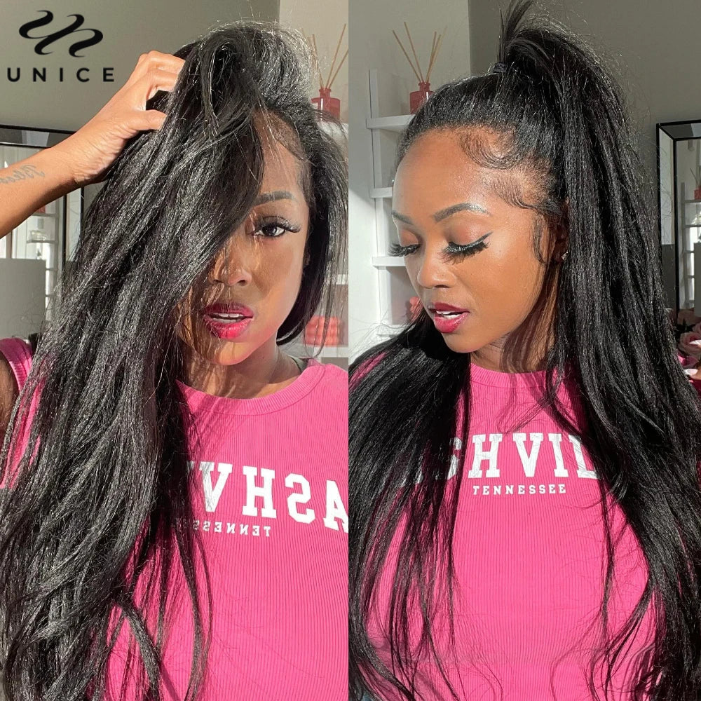 UNice Hair Yaki Straight Human Hair Bundles 100g Per Bundle 100% Human Hair Sew In Weaves 8-26 Inch Natutral Color 1/3/4 Bundles