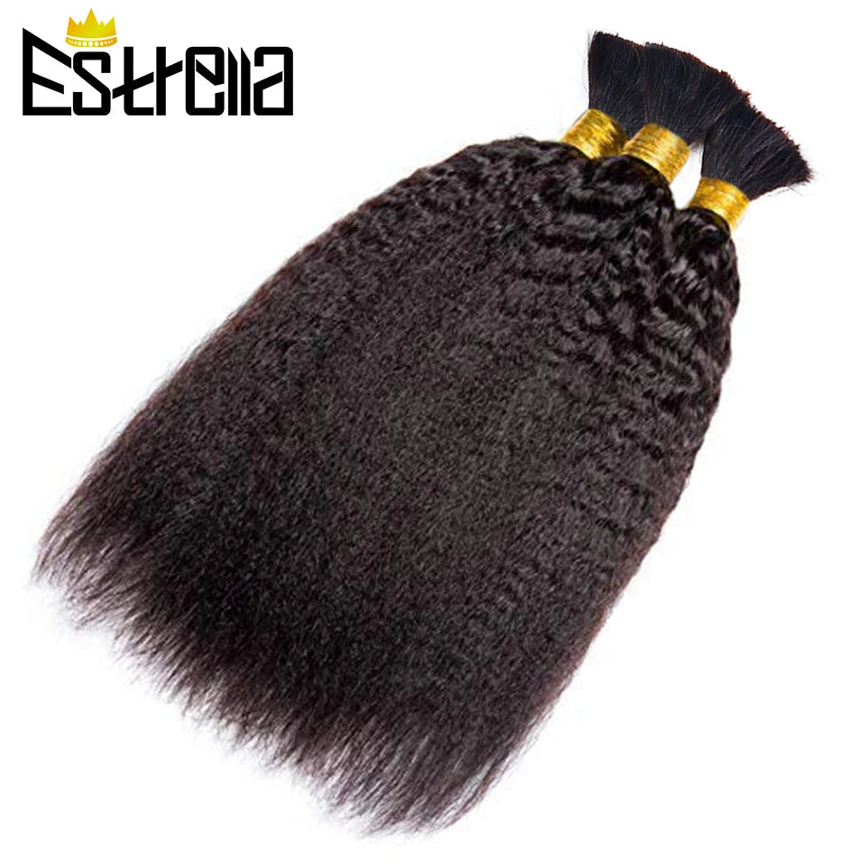Kinky Straight Human Braiding Hair Bundles No Weft Yaki Bulk Hair For Braiding 100% Unprocessed Remy Human Hair Extensions