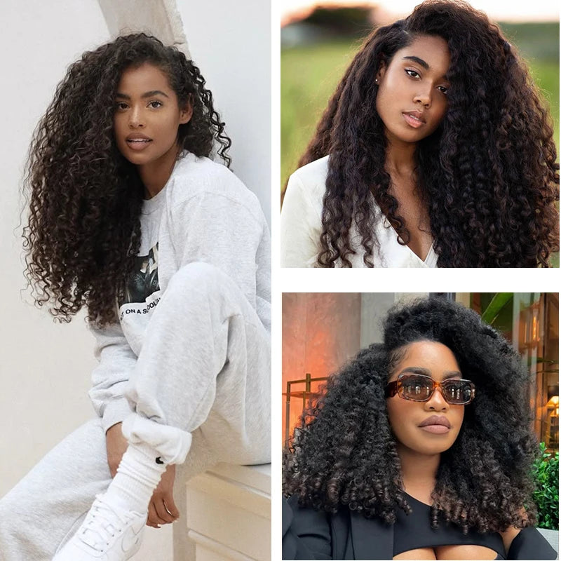Afro Curly U Part Wig Synthetic Braided Hair Texture with Unique Bouncy Curls in the End 24 Inch Soft Kinky Curly Full Hair Wigs