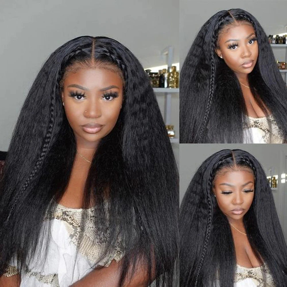 300% Density Kinky Yaki Straight 13x6 HD Lace Front Human Hair Wigs 30 40 Inch 360 Full Lace Frontal Wig for Women Preplucked