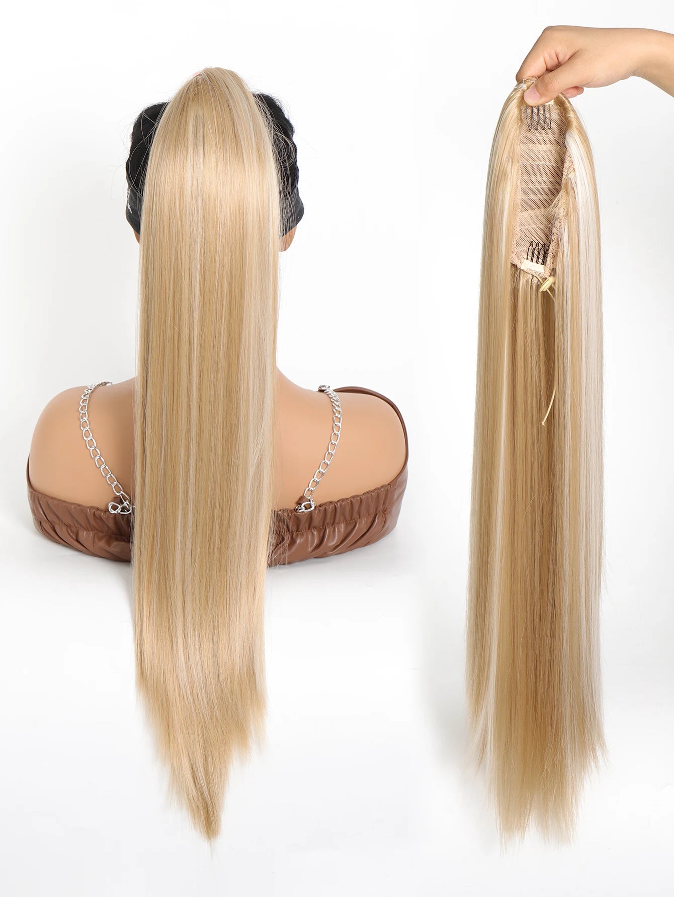 Ponytail Extensions 24 Inch Long Hair Extension Natural Wavy Drawstring Tail Synthetic Hairpiece for Women Daily Use party