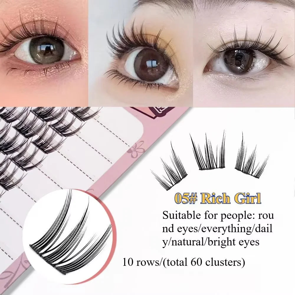3D DIY Segment False Eyelashes – Glue-Free, Easy Wear, Reusable Cluster Lashes for Natural Korean Look & Eye-Enlarging Daily Mak