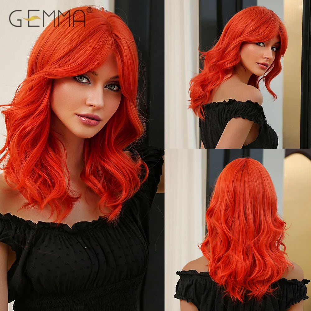 Shoulder Long Wavy Dark Brown Wig with Bangs Synthetic Water Wave Cosplay Daily Wigs for Women Afro Heat Resistant Natural Hair