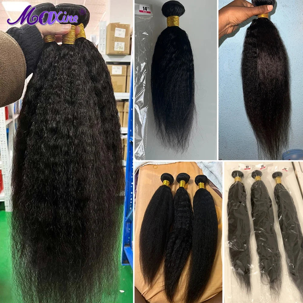 30 Inch Kinky Straight Bundles Human Hair Brazilian Natural Black Yaki Hair 1/3/4 Bundles Deal Yaki Straight Human Hair Bundles