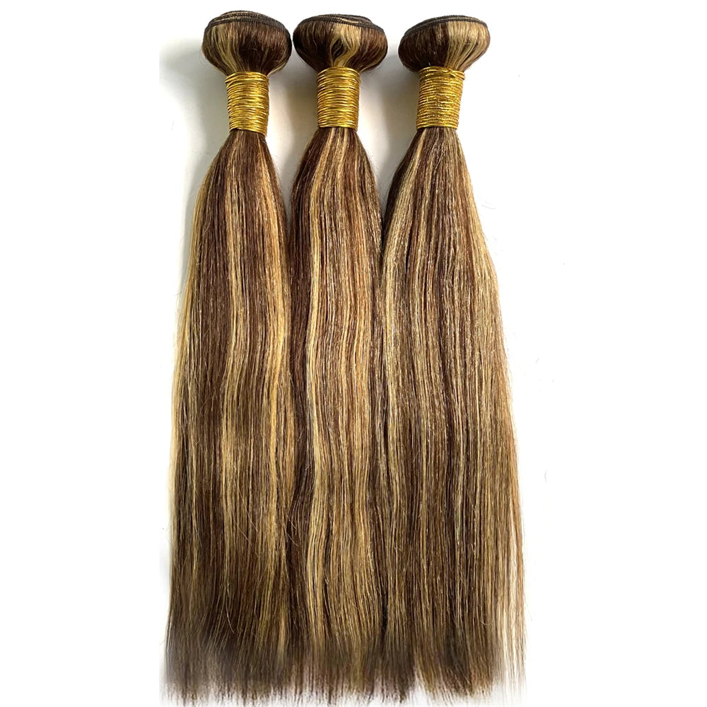 12A Highlight Bundles Straight Human Hair Bundles P4/27 Colored Ombre Honey Blonde Bundles Brazilian Hair Extensions Hair Weaves