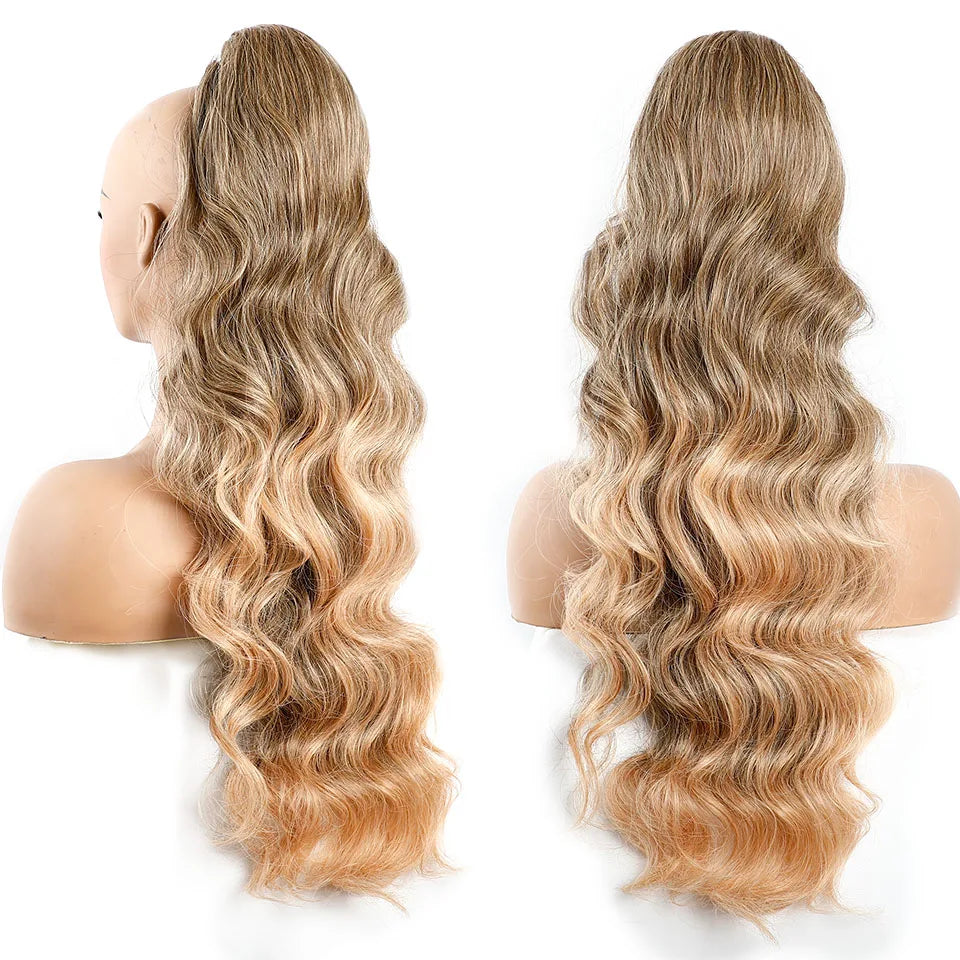Ponytail Extension Body Wave Drawstring Ponytail Extension 28'' Long Wavy Synthetic Ponytail Hair Extension Clip in Hairpieces