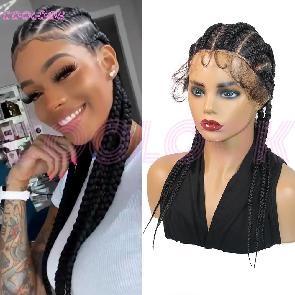 360 Full Lace Cornrow Braided Wigs For Black Women Synthetic Knotless 20" Glueless Braided Wig With Baby Hair Goddess Braids Wig