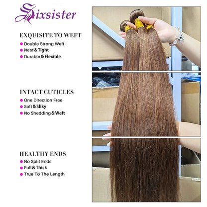 Straight Hair Bundles Human Hair 3 Bundles Brown #4 Color 100% Unprocessed Virgin Hair Bundles Chocolate Brown Straight Bundles