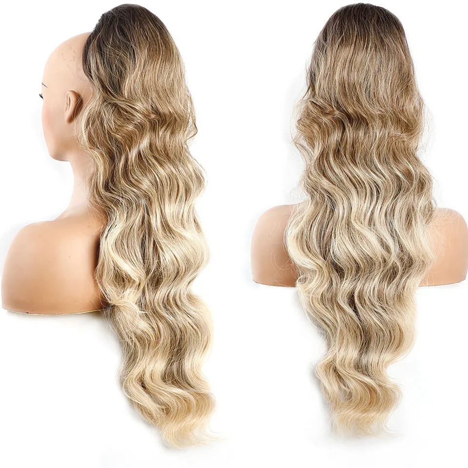 Ponytail Extension Body Wave Drawstring Ponytail Extension 28'' Long Wavy Synthetic Ponytail Hair Extension Clip in Hairpieces