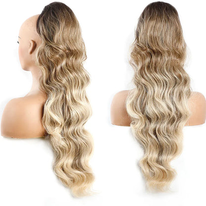 Ponytail Extension Body Wave Drawstring Ponytail Extension 28'' Long Wavy Synthetic Ponytail Hair Extension Clip in Hairpieces