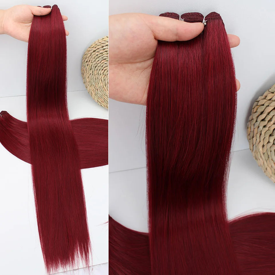 Bio Straight Hair Bundles 26" Natural Soft Heat Resistant Fiber Synthetic Fiber Hair Extensions Protein Straight Hair Weave