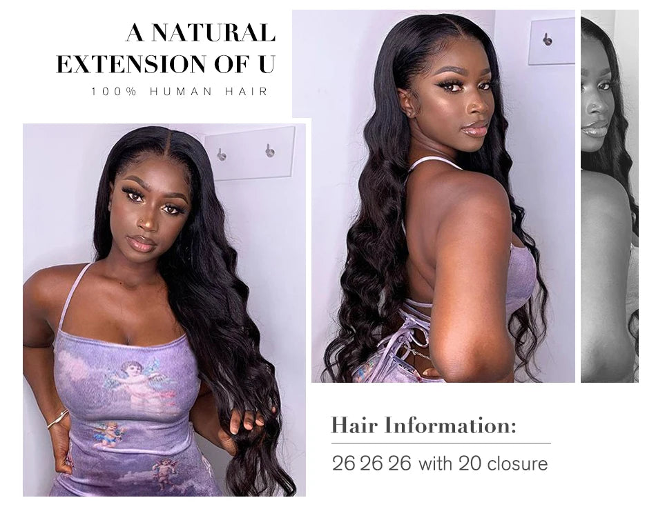 Body Wave Bundle With Frontal 13x4 HD Lace Peruvian 100% Human Hair Extension 3 Bundles With Closure Frontal Natural Color Hair