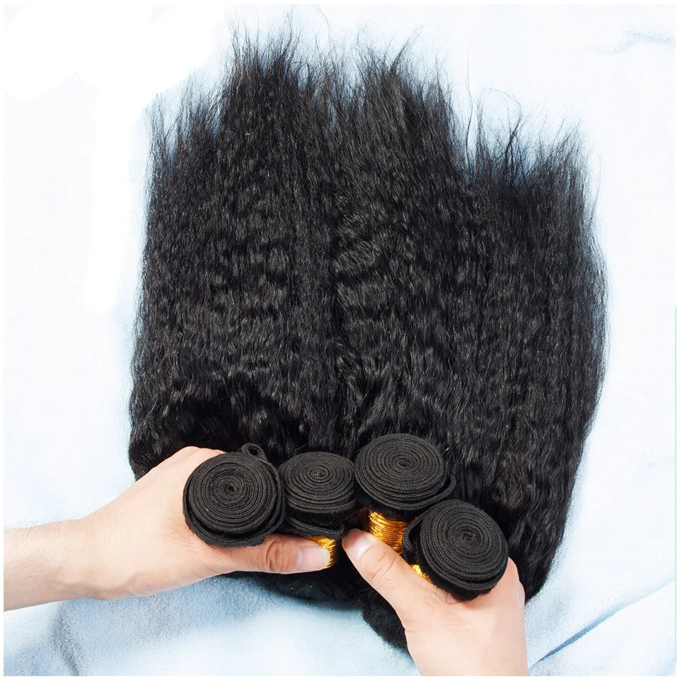 30 Inch Kinky Straight Bundles Human Hair Brazilian Natural Black Yaki Hair 1/3/4 Bundles Deal Yaki Straight Human Hair Bundles