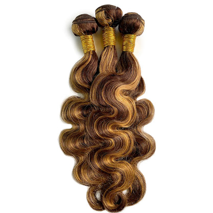 Highlight Body Wave Bundles With Frontal Honey Blonde P4/27 Body Wave Hair Bundles Human Hair Extensions with 13x4 Lace Frontal