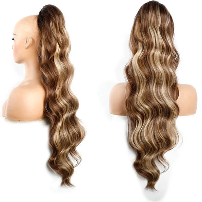 Ponytail Extension Body Wave Drawstring Ponytail Extension 28'' Long Wavy Synthetic Ponytail Hair Extension Clip in Hairpieces