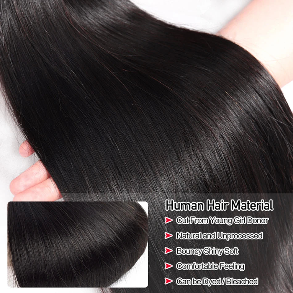 Bone Straight 13A Grade Human Hair Bundles With Closure Malaysian Unprocessed Frontal Tissage Bresiliens Bone Straight Virgin