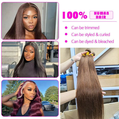 Straight Hair Bundles Human Hair 3 Bundles Brown #4 Color 100% Unprocessed Virgin Hair Bundles Chocolate Brown Straight Bundles
