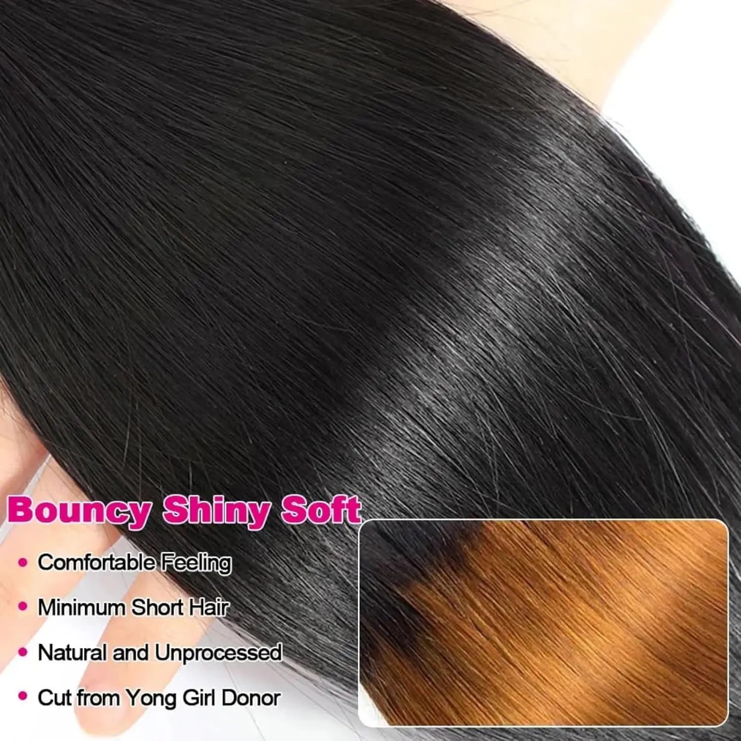 Straight Bundles Human Hair with Frontal Closure Brazilian 100% Human Hair Bundles with 13x4 Lace Frontal Virgin Weave 3 Bundles