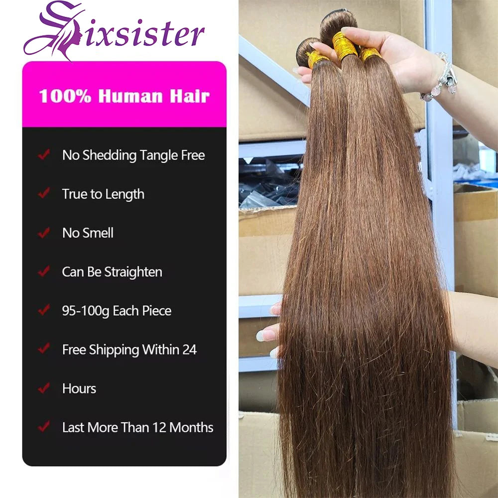 Straight Hair Bundles Human Hair 3 Bundles Brown #4 Color 100% Unprocessed Virgin Hair Bundles Chocolate Brown Straight Bundles