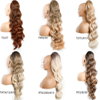 Ponytail Extension Body Wave Drawstring Ponytail Extension 28'' Long Wavy Synthetic Ponytail Hair Extension Clip in Hairpieces