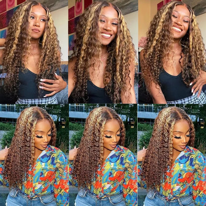 Deep Wave Bundles 4/27 Highlight 100% Brazilian Virgin Human Hair Bundles Extensions Weave Honey Blonde Brown Colored Weavings