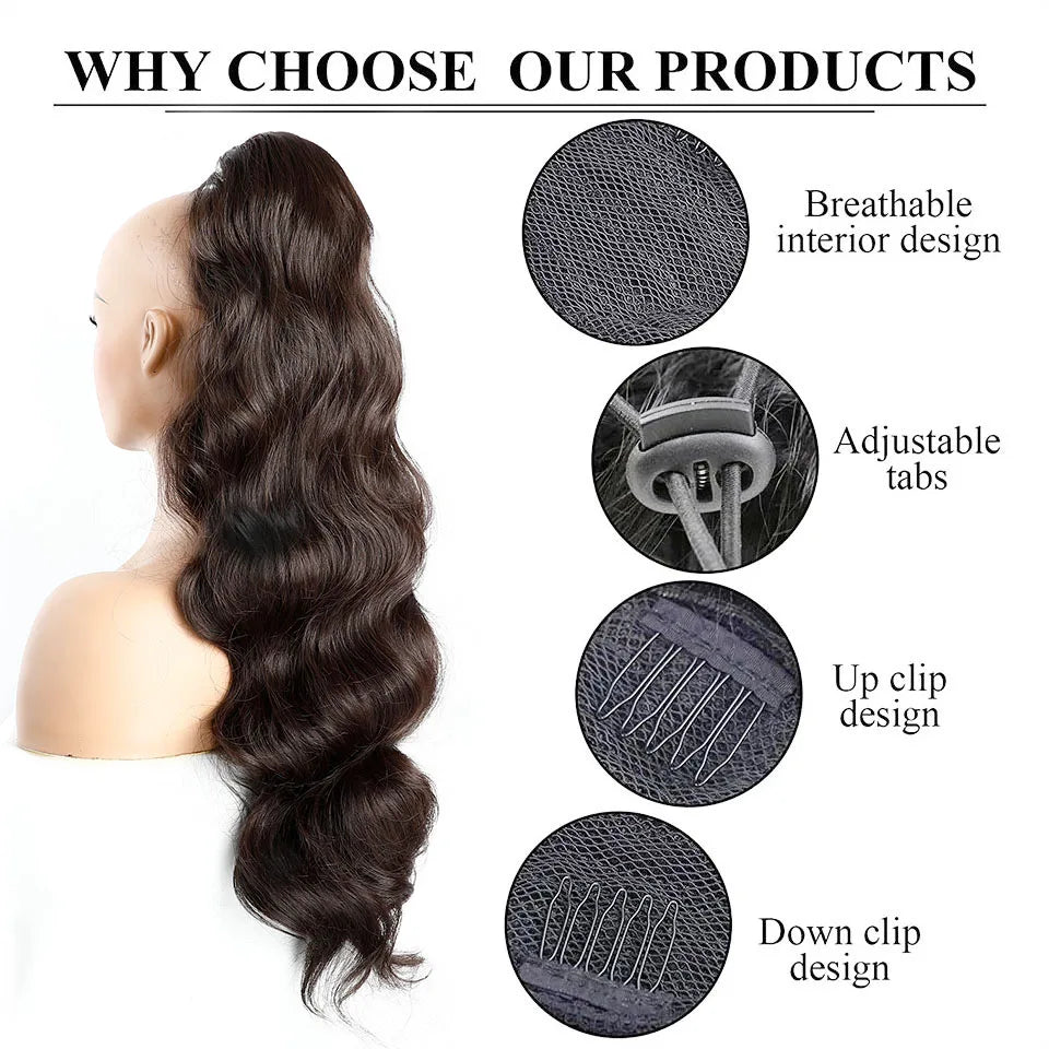Ponytail Extension Body Wave Drawstring Ponytail Extension 28'' Long Wavy Synthetic Ponytail Hair Extension Clip in Hairpieces