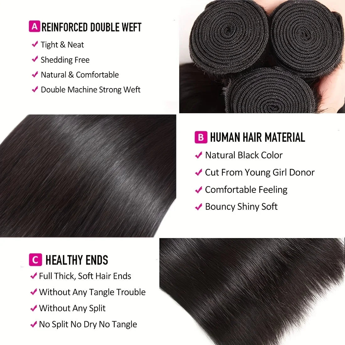 Straight Bundles Human Hair with Frontal Closure Brazilian 100% Human Hair Bundles with 13x4 Lace Frontal Virgin Weave 3 Bundles