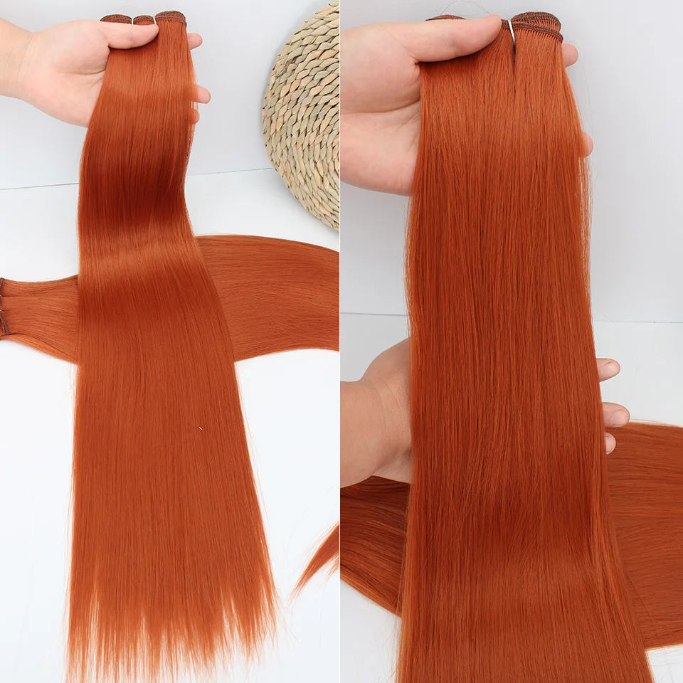 Bio Straight Hair Bundles 26" Natural Soft Heat Resistant Fiber Synthetic Fiber Hair Extensions Protein Straight Hair Weave