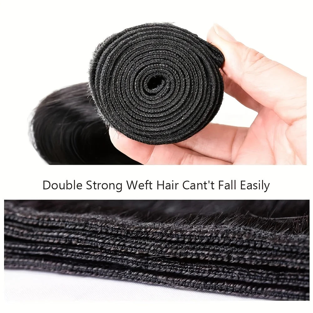 Straight Bundles Human Hair with Frontal Closure Brazilian 100% Human Hair Bundles with 13x4 Lace Frontal Virgin Weave 3 Bundles