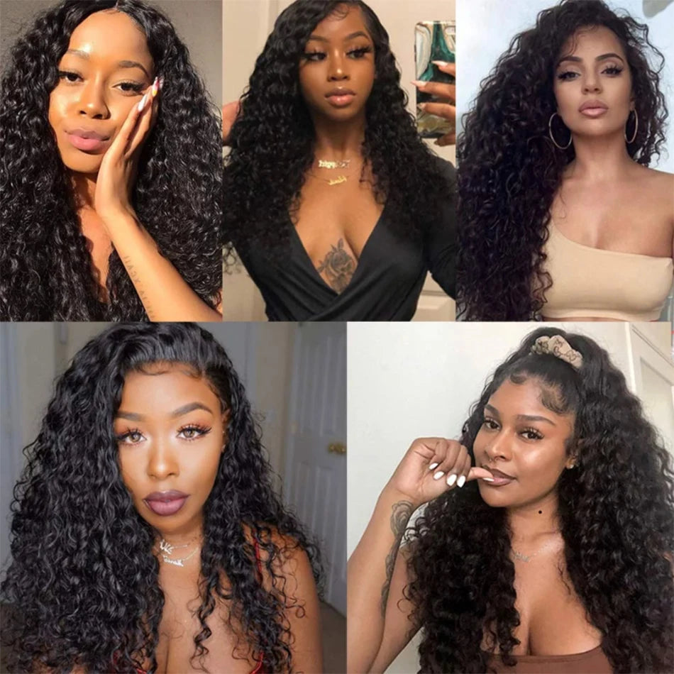 Malaysian Water Wave Bundles With Closure Wet and Wavy Curly Human Hair Bundles With Frontal Closure Remy Hair Weave Extensions
