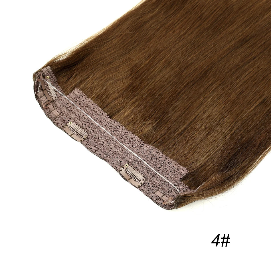 80G Fish Line Human Hair Extensions Straight Halo Clip In Remy Hair Extensions OnePiece Invisible Wire Hair Extension for Women