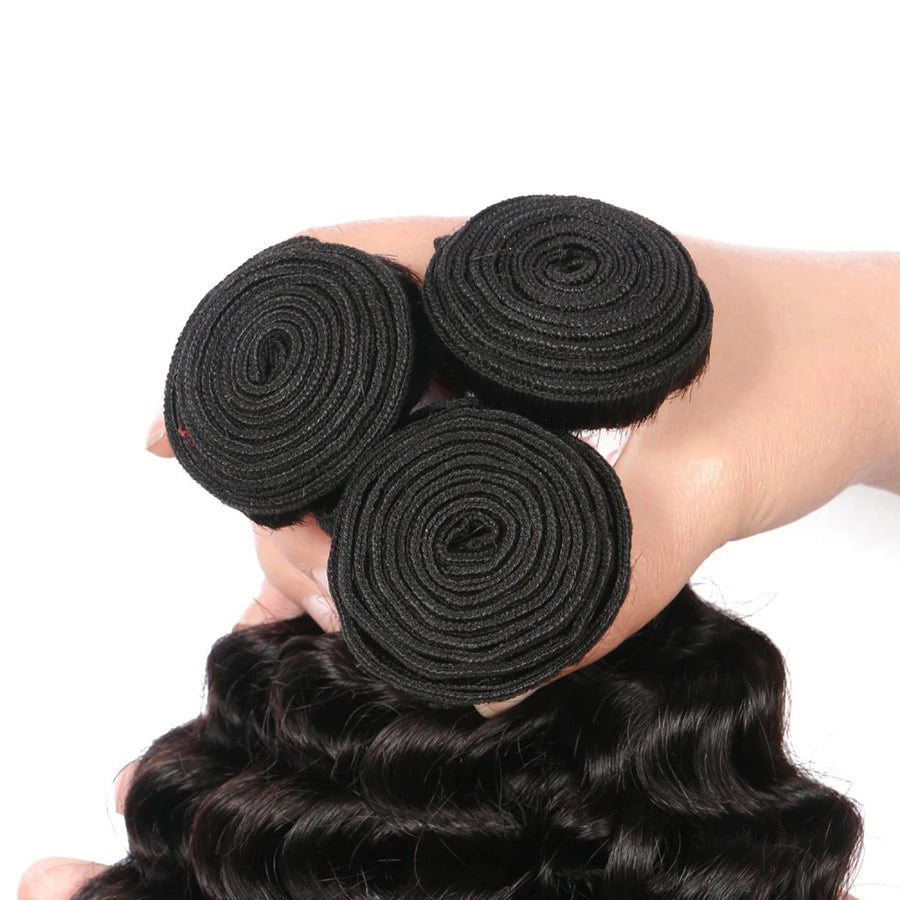 BEEOS Natural Deep Wave Bundles Double Weft Hair Extension Human Hair Deep Curly Brazilian Remy Weave Bundles 1/3 Pieces 40in