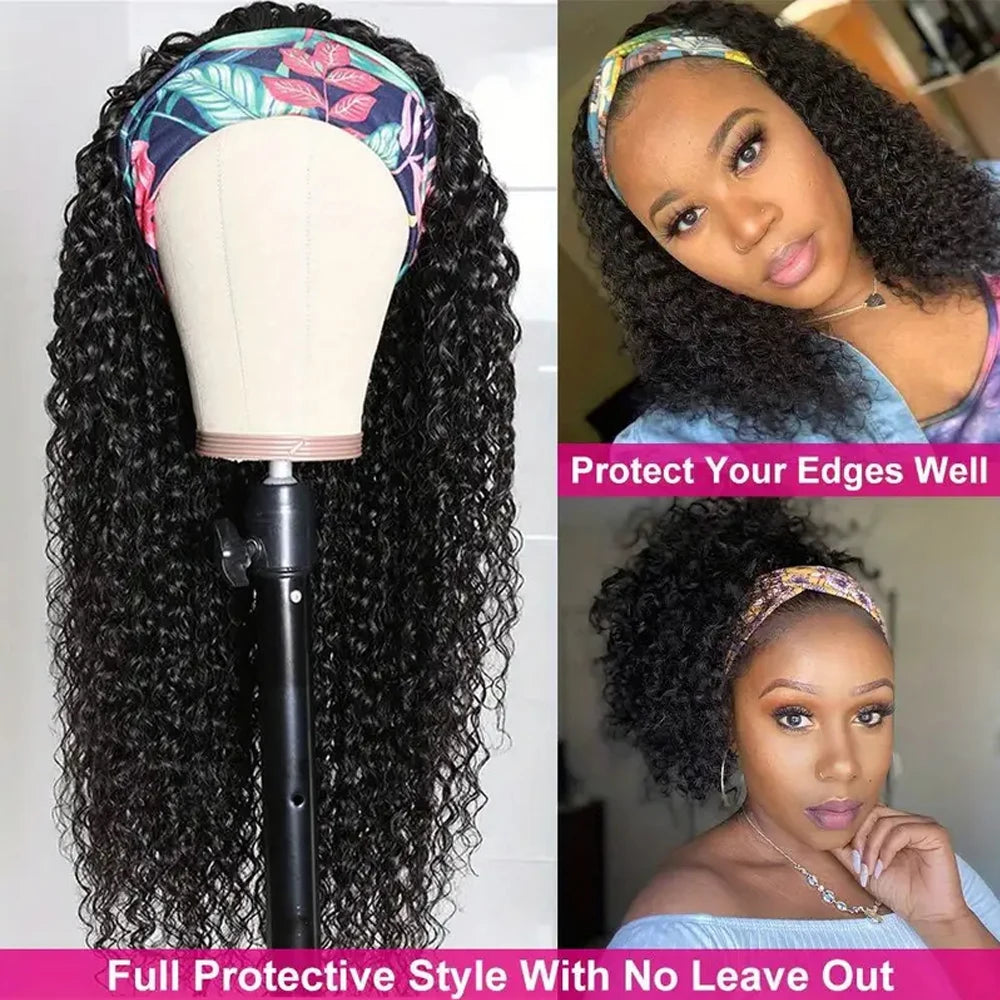 Headband Wig Human Hair Kinky Curly Glueless Wig 30 32 Inches Full Machine Made Curly Headband Bob Wig Human Hair Wigs for Women