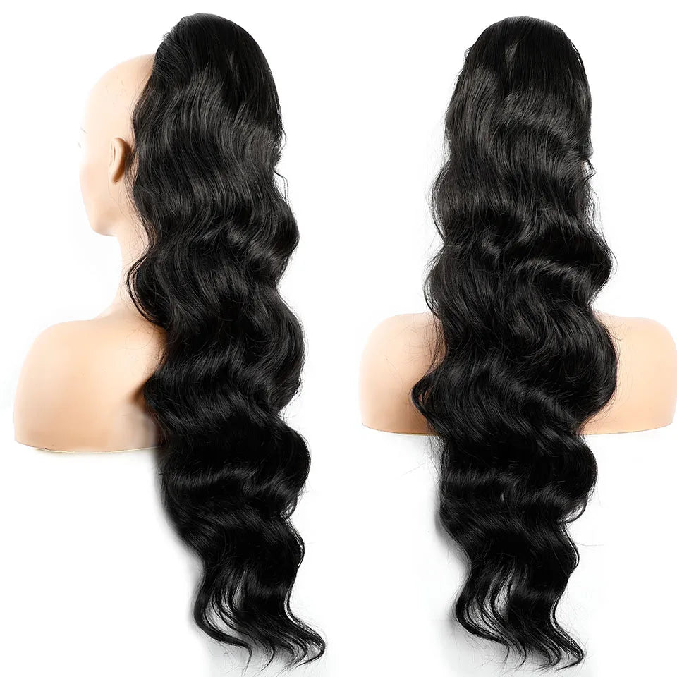 Ponytail Extension Body Wave Drawstring Ponytail Extension 28'' Long Wavy Synthetic Ponytail Hair Extension Clip in Hairpieces